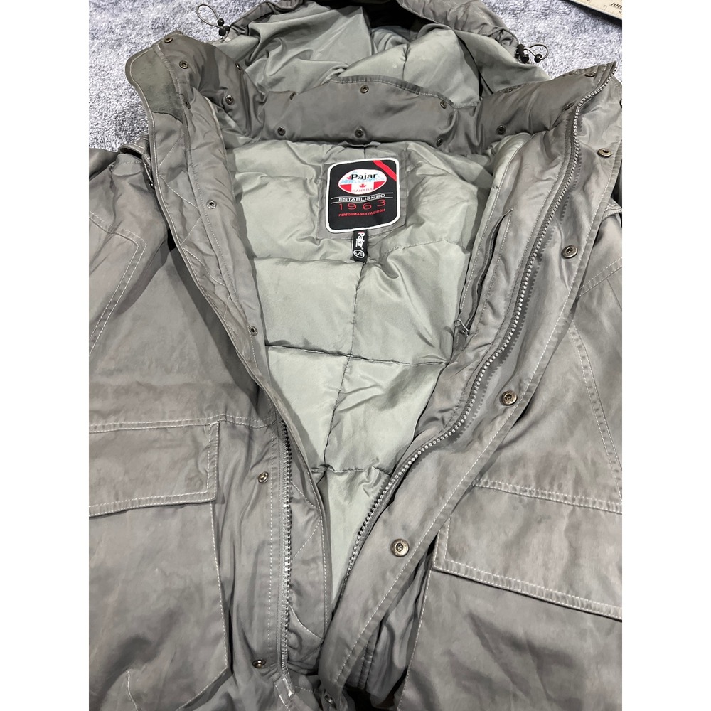 Pajar Canada Mens Grey Down Filled Hooded Parka Winter Coat Large P6J0057F13 - Picture 12 of 16